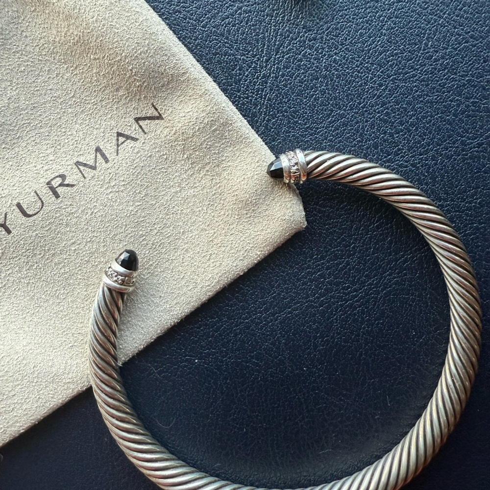 David Yurman Sterling Silver Diamond Black Onyx 5mm Cable Classics Bracelet